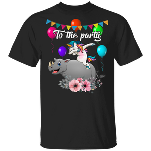 Funny To The Party Cute Dabbing Unicorn Riding Rhino Gifts T-Shirt - Macnystore