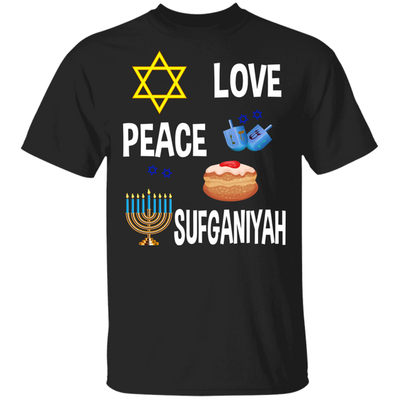 Hanukkah Jewish Shirt Peace Love Sufganiyah Funny Hanukkah Chanukah Jewish Cake Lover Gifts T-Shirt - Macnystore