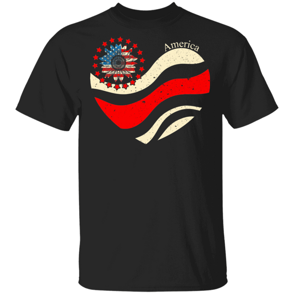 America Cool American Flag Sunflower Heart Matching 4th Of July Independence Day Gifts T-Shirt - Macnystore