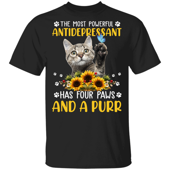 Antidepressant Has Four Paws And A Purr Floral Cat T-Shirt - Macnystore