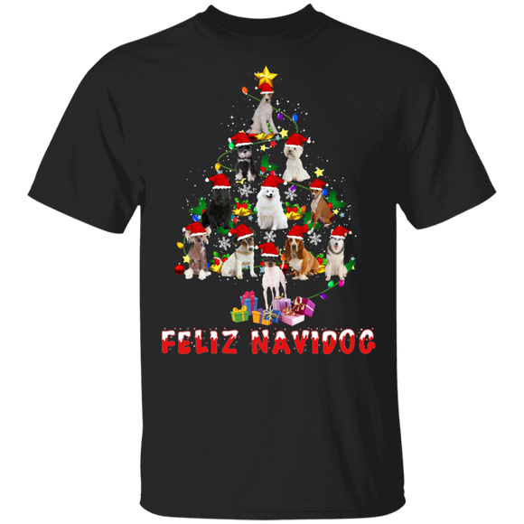 Christmas Dog Lover Shirt Feliz Navidog Cute Dog Christmas Tree Dog Lover Gifts Christmas T-Shirt - Macnystore