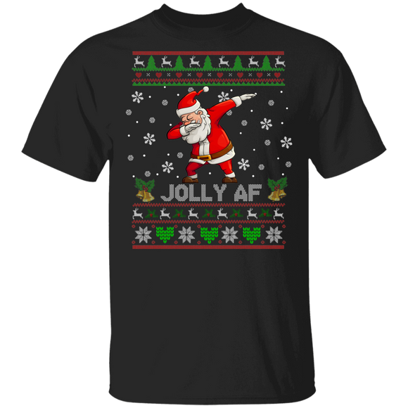 Christmas Santa Shirt Jolly AF Funny Ugly Christmas Sweater Santa Dabbing Lover Gifts Christmas T-Shirt - Macnystore