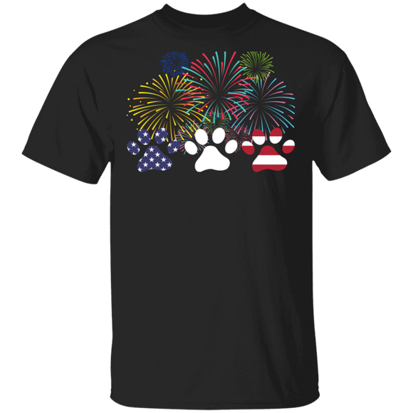 Fireworks American Flag Dog's Paws 4th Of July Independence Day Dog Lover Gifts T-Shirt - Macnystore