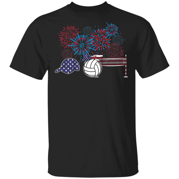 Cool Firework American Flag Volleyball Shirt Matching Volleyball Player Lover Fans 4th Of July United States Independence Day Gifts T-Shirt - Macnystore