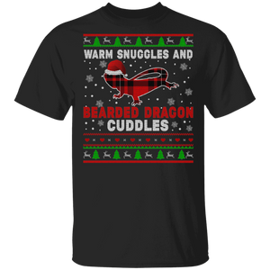 Christmas Bearded Dragon Shirt Warm Snuggles And Bearded Dragon Cuddles Ugly Funny Christmas Sweater Santa T-Shirt - Macnystore