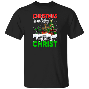 Christmas Christian Shirt Christmas Is Nothing Without Christ Funny Christmas Christian Cross Leopard Plaid Lover Gifts Christmas T-Shirt - Macnystore