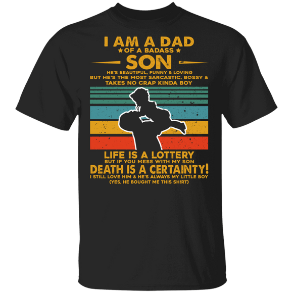 Vintage Retro I Am A Dad Of A Badass Son Cool Dad And Son Shirt Matching Dad Father's Day Gifts T-Shirt - Macnystore