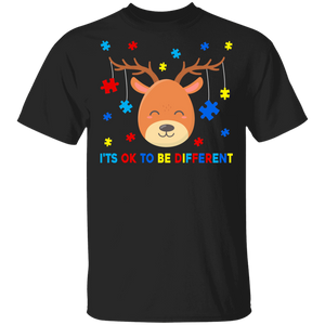 Christmas Reindeer Shirt It's OK To Be Different Funny Christmas Reindeer Lover Autism Awareness Gifts T-Shirt - Macnystore