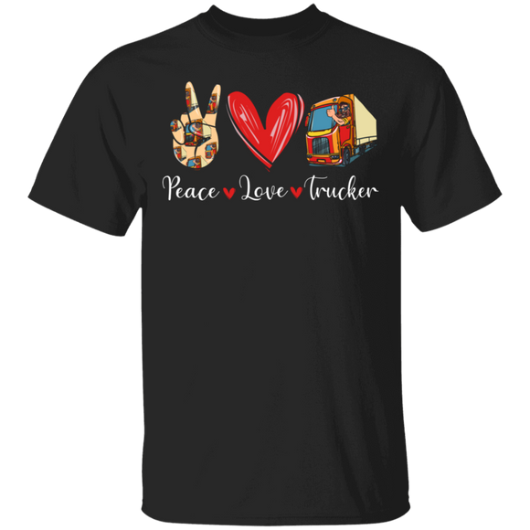 Cute Peace Love Trucker Shirt Matching Truck Driver Truck Lover Fans Trucker Gifts T-Shirt - Macnystore