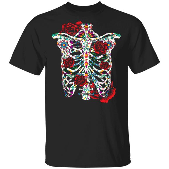 Dia De Muertos Halloween Shirt Rib Cage Skeleton Funny Day Of The Dead Halloween Skeleton Lover Gifts T-Shirt - Macnystore