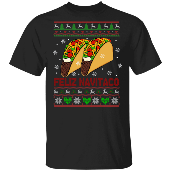 Christmas Taco Shirt Feliz Navitaco Ugly Funny Christmas Sweater Tacos Mexican Food Lover Gifts T-Shirt - Macnystore