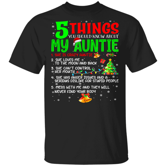 Christmas Santa Shirt 5 Things You Should Know About My Auntie Funny Christmas Santa Auntie Gifts T-Shirt - Macnystore