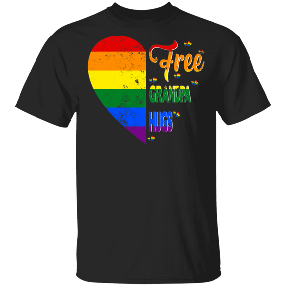 Free Grandpa Hugs Pride LGBT Half Heart Shirt Matching Proud LGBT Gay Lesbian Father's Day Gifts T-Shirt - Macnystore