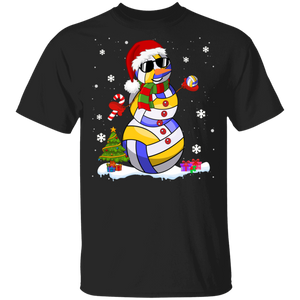 Christmas Snowman Shirt Volleyball Snowman With Santa Hat Cool Christmas Volleyball Player Lover Gifts Christmas T-Shirt - Macnystore