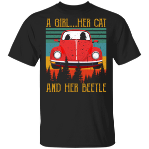 Vintage Retro A Girl Her Cat And Her Beetle Classic Car Beetle Cat Lover Gifts T-Shirt - Macnystore