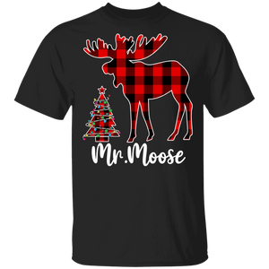 Christmas Moose Shirt Mr. Moose Funny Christmas Moose Red Plaid Buffalo Matching Family Couple Pajama Gifts T-Shirt - Macnystore