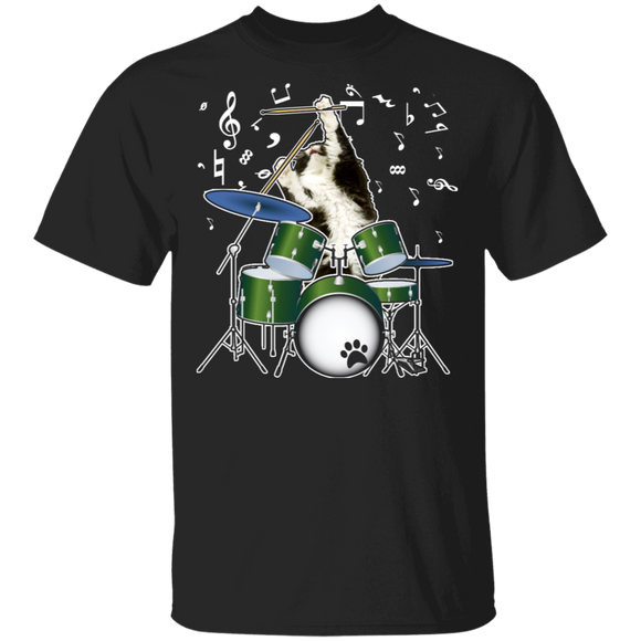 Cute Cat Playing Rock Music Funny Drum Set Matching Cat Lover Owner Musician Music Lover Gifts T-Shirt - Macnystore