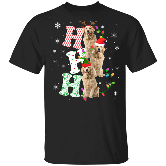 Christmas Santa Shirt Ho Ho Ho Funny Christmas Light Santa Elf Reindeer Golden Retriever Dog Lover Gifts T-Shirt - Macnystore