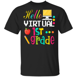 Funny Hello Virtual 1st Grade Funny Back to School Student Gifts T-Shirt - Macnystore