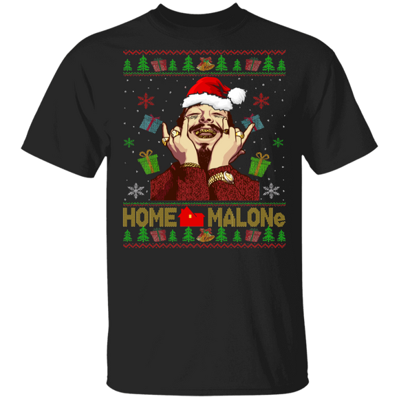 Christmas Malone Shirt Home Malone Ugly Funny Christmas Sweater Santa Post Malone Lover X-mas Gifts T-Shirt - Macnystore