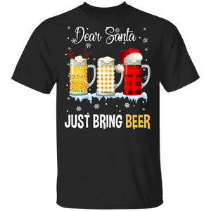 Christmas Beer Shirt Dear Santa Just Bring Beer Cool Christmas Beer Leopard Plaid Drinking Lover Gifts Christmas T-Shirt - Macnystore