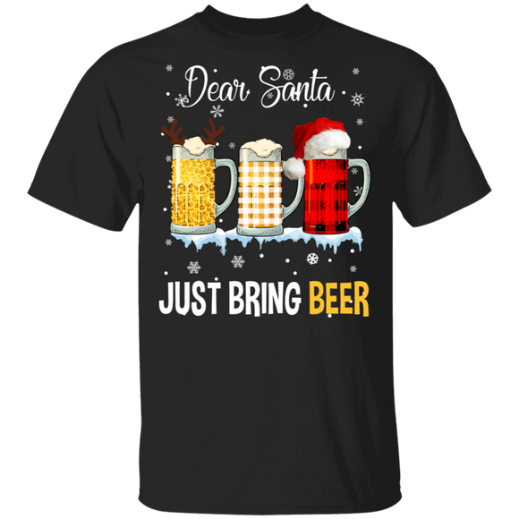 Christmas Beer Shirt Dear Santa Just Bring Beer Cool Christmas Beer Leopard Plaid Drinking Lover Gifts Christmas T-Shirt - Macnystore