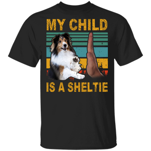 Vintage Retro My Child Is A Sheltie Cute Sheltie High Five Father's Day Shirt T-Shirt - Macnystore