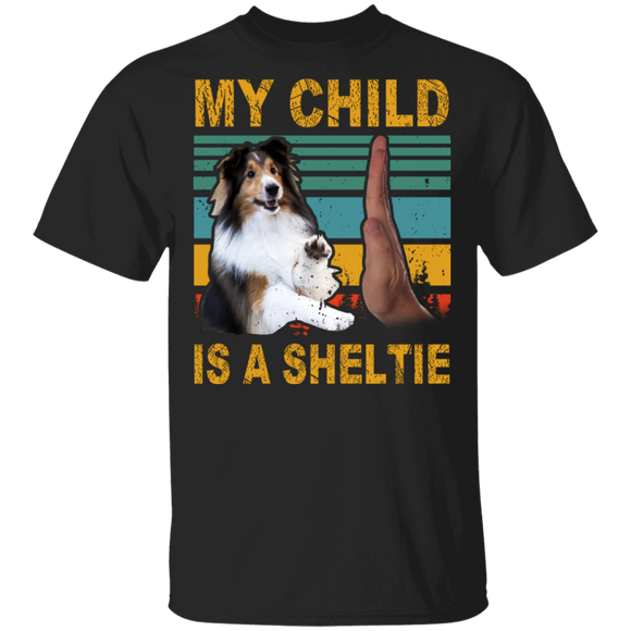 Vintage Retro My Child Is A Sheltie Cute Sheltie High Five Father's Day Shirt T-Shirt - Macnystore