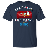 Stay Home And Watch Sling Television Funny Shrimp Turkey Penguin Sit On Sofa Shirt Matching Sling TV Show Lover Fans Gifts T-Shirt - Macnystore