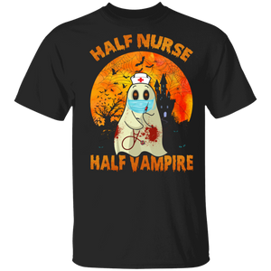 Half Nurse Half Vampire Funny Doctor Nurse Ghost Face Covering Halloween Gifts T-Shirt - Macnystore