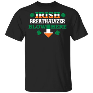 Irish Breathalyzer Blow Here St Patrick's Day Driver Funny Leprechaun Shenanigan Shamrock Irish Flag Men Women Gifts T-Shirt - Macnystore