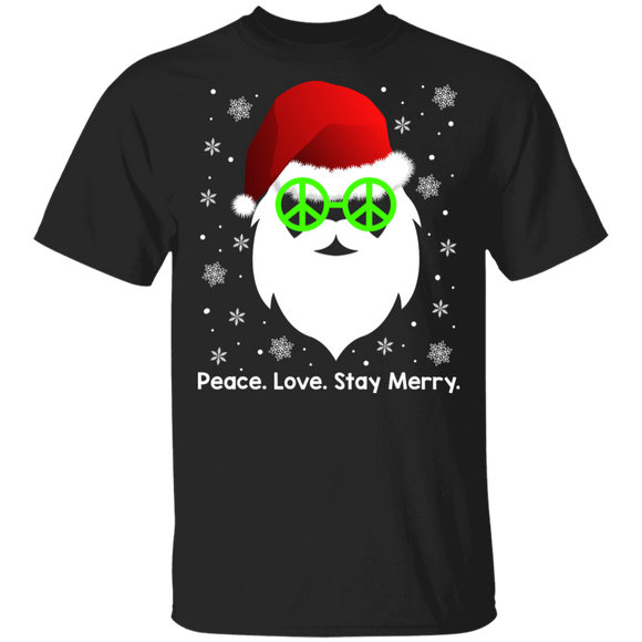 Christmas Santa Shirt Peace Love Stay Merry Funny Christmas Hippie Santa Peace Sign Sunglasses Lover Gifts T-Shirt - Macnystore