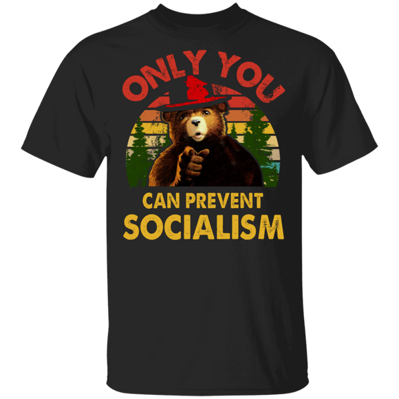 Vintage Retro Only You Can Prevent Socialism Cool Bear Anti-Socialist Gifts T-Shirt - Macnystore