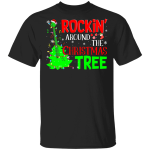 Christmas Guitar Lover Shirt Rockin' Around The Christmas Tree Cool Christmas Rock Music Guitar Lover Gifts Christmas T-Shirt - Macnystore