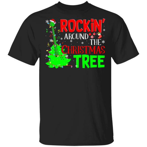Christmas Guitar Lover Shirt Rockin' Around The Christmas Tree Cool Christmas Rock Music Guitar Lover Gifts Christmas T-Shirt - Macnystore