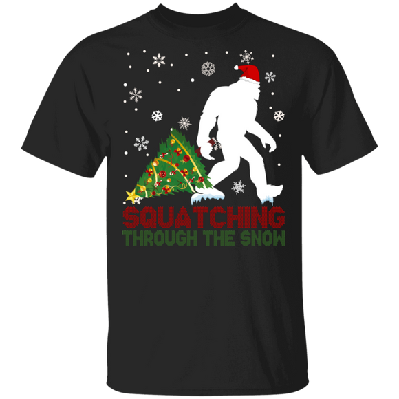 Christmas Santa Bigfoot Lover Shirt Squatching Through The Snow Funny Christmas Santa Bigfoot Lover Gifts Christmas T-Shirt - Macnystore