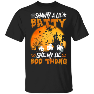 Halloween Boo Shirt Shawty A Lil Batty She My Lil Boo Thang Cool Boo Lover Halloween Gifts Halloween T-Shirt - Macnystore
