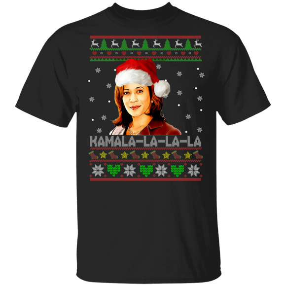 Christmas Election Shirt KAMALA LA LA LA Ugly Funny Christmas Sweater Santa Kamala Harris Election Gifts T-Shirt - Macnystore