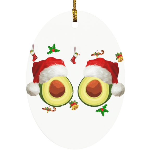Christmas Ornament Christmas Avocado Lover Merry Christmas Avocado Fruit Santa Boobs Sweater Decorative Hanging Ornaments SUBORNO Oval Ornament - Macnystore