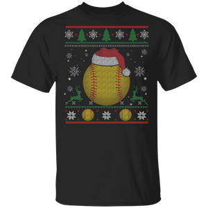 Christmas Sport Shirt Softball With Santa Hat Funny Christmas Softball Player Lover Gifts Christmas T-Shirt - Macnystore