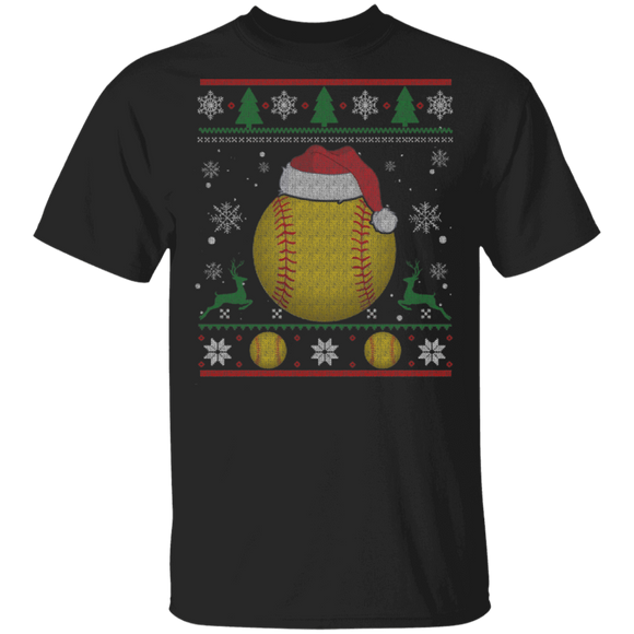 Christmas Sport Shirt Softball With Santa Hat Funny Christmas Softball Player Lover Gifts Christmas T-Shirt - Macnystore