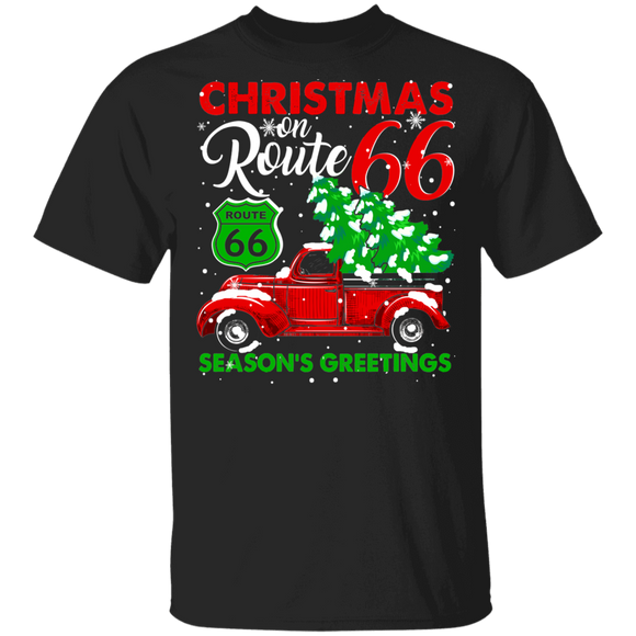 Christmas Truck Shirt Christmas On Route 66 Season's Greetings Funny Christmas Vintage Truck Route 66 Lover Gifts T-Shirt - Macnystore