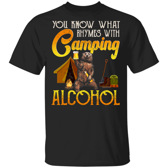 You Know What Rhymes With Camping Alcohol Cute Bear Holding Beer Camping Shirt Matching Camper Beer Lover Drinking Drinker Gifts T-Shirt - Macnystore