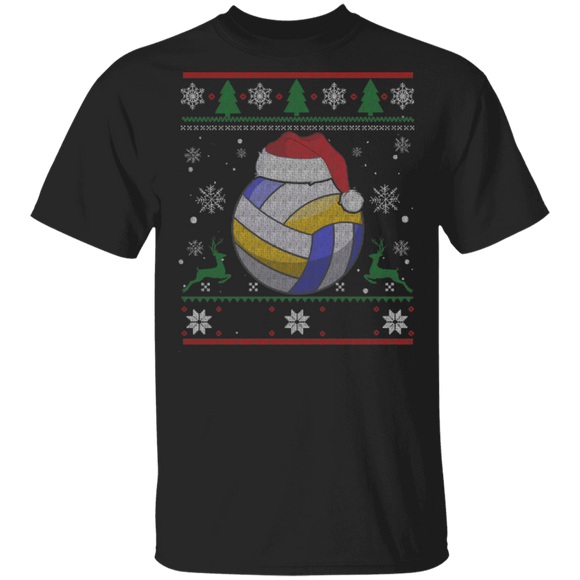 Christmas Sport Shirt Volleyball With Santa Hat Funny Christmas Volleyball Player Lover Gifts Christmas T-Shirt - Macnystore