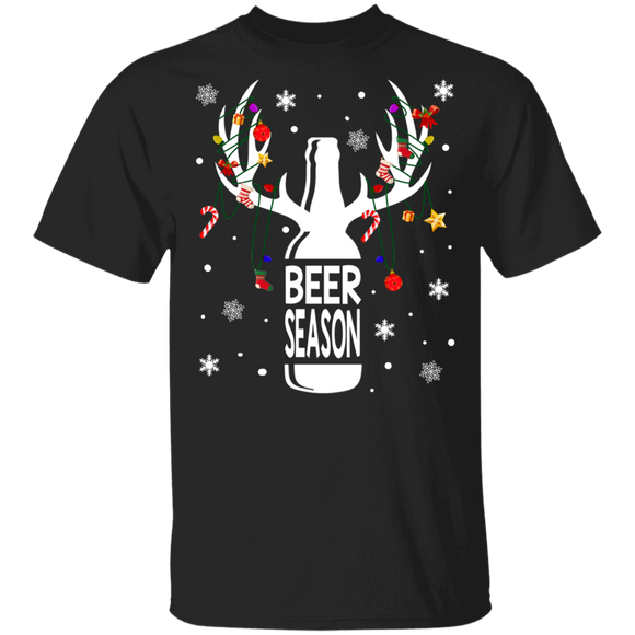 Christmas Beer Lover Shirt Beer Season Funny Christmas Reindeer Lights Beer Drinking Lover Gifts T-Shirt - Macnystore