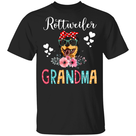 Rottweiler Grandma Puppy Mom Dog Grandma Lover Floral T-Shirt - Macnystore
