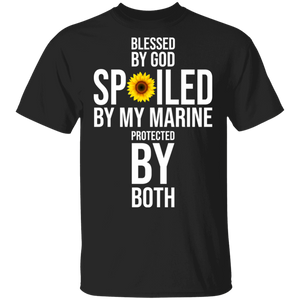 Blessed By God Spoiled By My Marine Protected By Both Sunflower Gifts T-Shirt - Macnystore