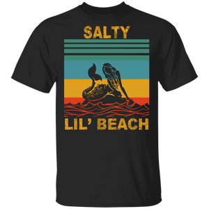 Vintage Retro Salty Lil' Beach Cool Mermaid Beach Lover Summer Vacation Gifts T-Shirt - Macnystore