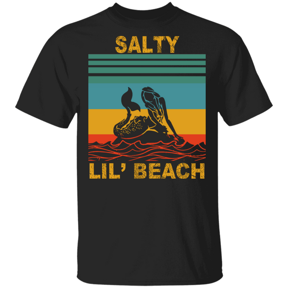 Vintage Retro Salty Lil' Beach Cool Mermaid Beach Lover Summer Vacation Gifts T-Shirt - Macnystore