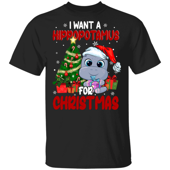 Christmas Hippopotamus Lover Shirt I Want A Hippopotamus For Christmas Cute Christmas Hippopotamus Lover Gifts Christmas T-Shirt - Macnystore